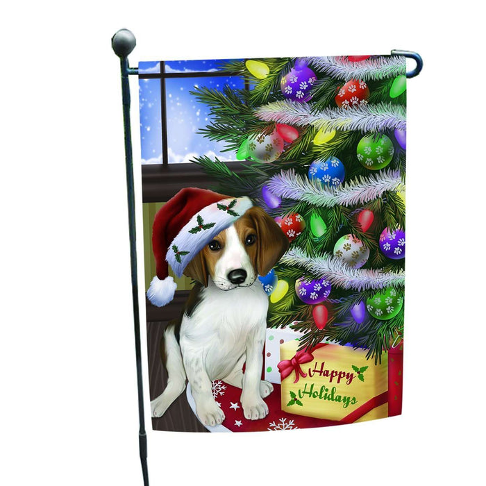 Christmas Happy Holidays Treeing Walker Coonhound Dog with Tree and Presents Garden Flag