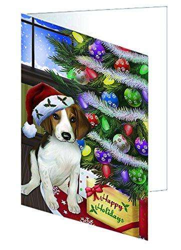 Christmas Happy Holidays Treeing Walker Coonhound Dog with Tree and Presents Handmade Artwork Assorted Pets Greeting Cards and Note Cards with Envelopes for All Occasions and Holiday Seasons