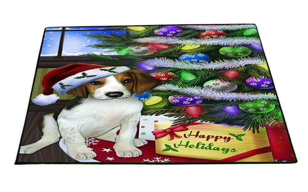 Christmas Happy Holidays Treeing Walker Coonhound Dog with Tree and Presents Indoor/Outdoor Floormat