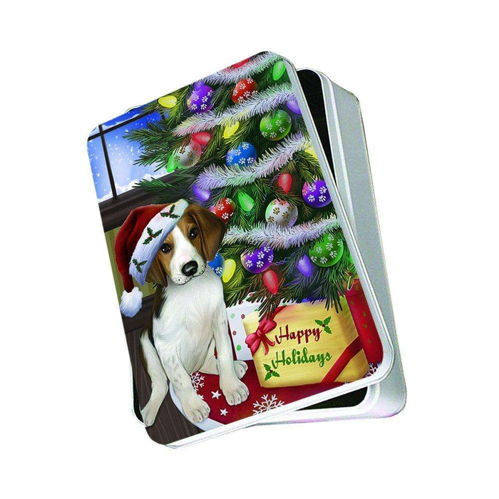 Christmas Happy Holidays Treeing Walker Coonhound Dog with Tree and Presents Photo Storage Tin PTIN0018