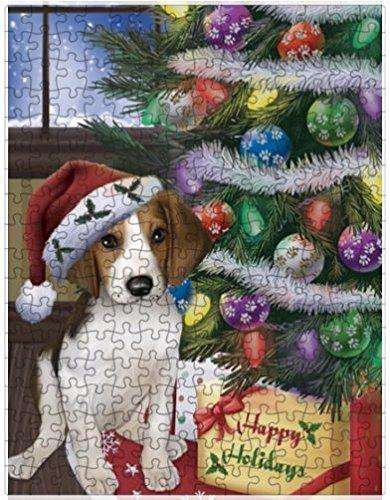 Christmas Happy Holidays Treeing Walker Coonhound Dog with Tree and Presents Puzzle with Photo Tin (300 pc.)