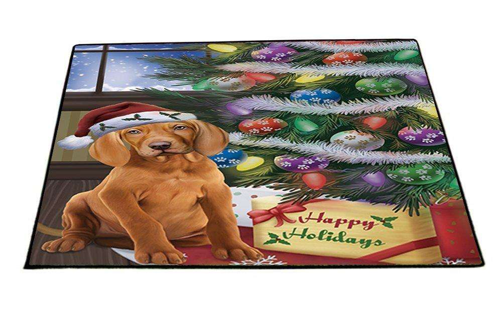 Christmas Happy Holidays Vizsla Dog with Tree and Presents Indoor/Outdoor Floormat