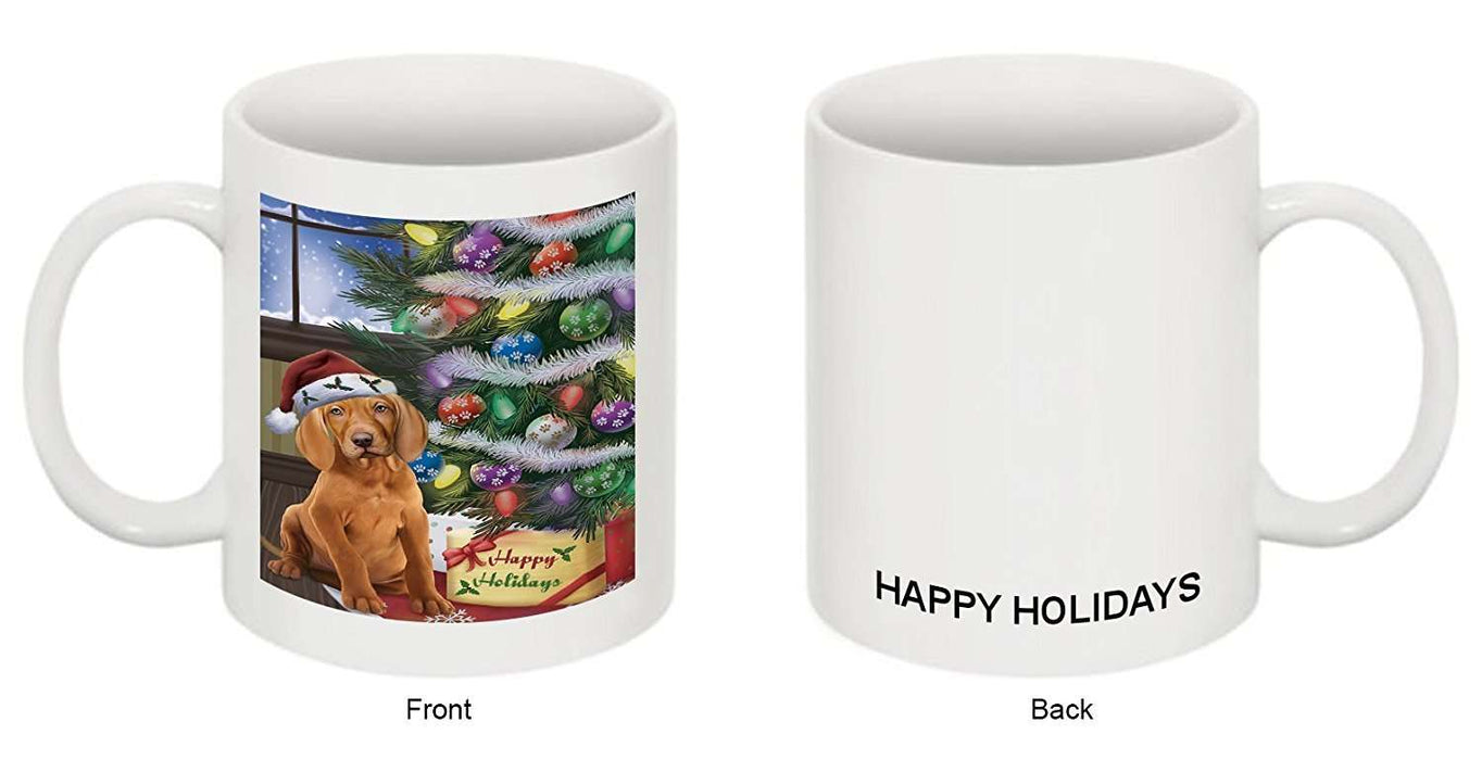 Christmas Happy Holidays Vizsla Dog with Tree and Presents Mug