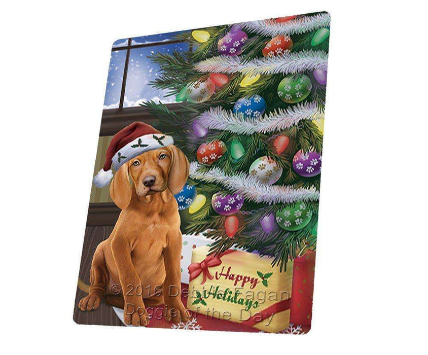 Christmas Happy Holidays Vizsla Dog with Tree and Presents Tempered Cutting Board