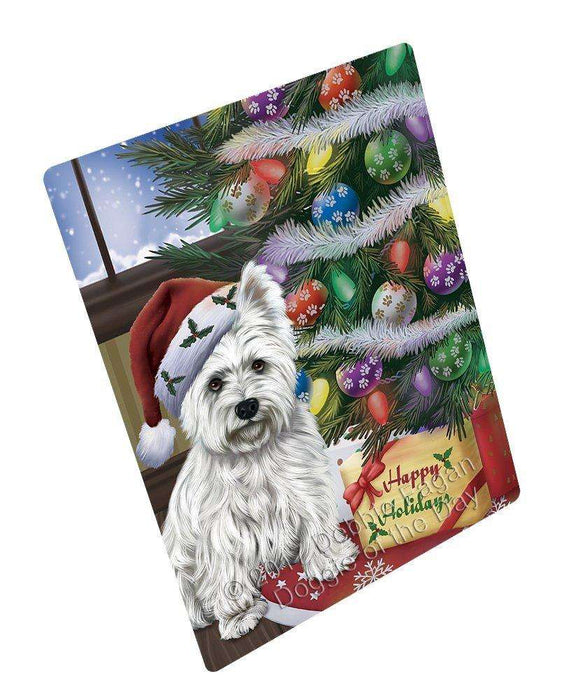 Christmas Happy Holidays West Highland Terriers Dog with Tree and Presents Art Portrait Print Woven Throw Sherpa Plush Fleece Blanket