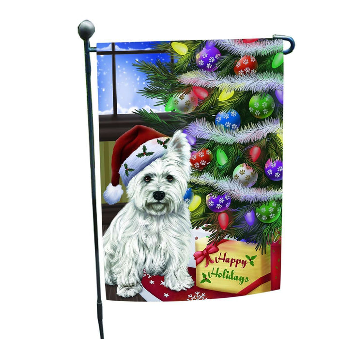 Christmas Happy Holidays West Highland Terriers Dog with Tree and Presents Garden Flag