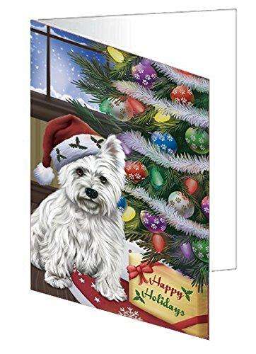 Christmas Happy Holidays West Highland Terriers Dog with Tree and Presents Handmade Artwork Assorted Pets Greeting Cards and Note Cards with Envelopes for All Occasions and Holiday Seasons