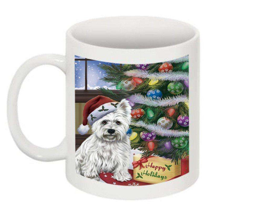Christmas Happy Holidays West Highland White Terrier Dog with Tree and Presents Mug CMG0071