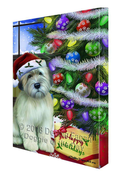 Christmas Happy Holidays Wheaten Terrier Dog with Tree and Presents Canvas Print Wall Art Décor CVS99143