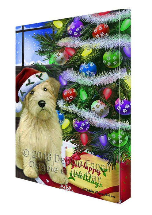 Christmas Happy Holidays Wheaten Terrier Dog with Tree and Presents Canvas Print Wall Art Décor CVS99152