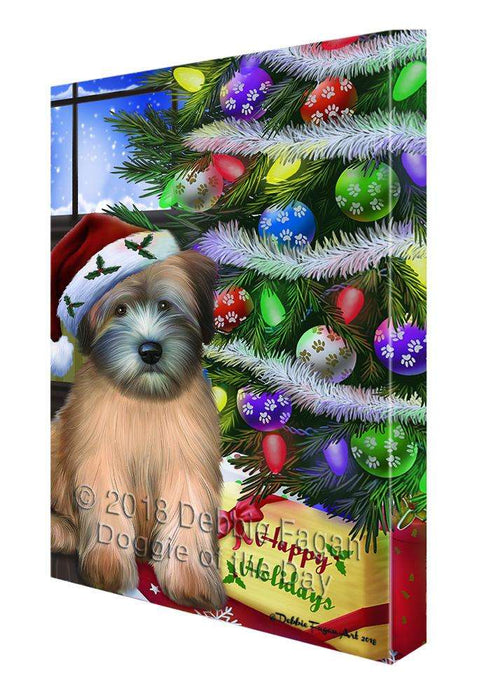 Christmas Happy Holidays Wheaten Terrier Dog with Tree and Presents Canvas Print Wall Art Décor CVS99161