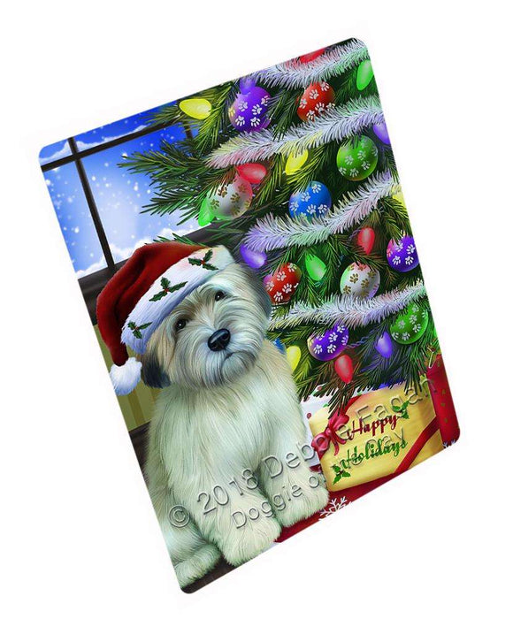 Christmas Happy Holidays Wheaten Terrier Dog with Tree and Presents Cutting Board C64875