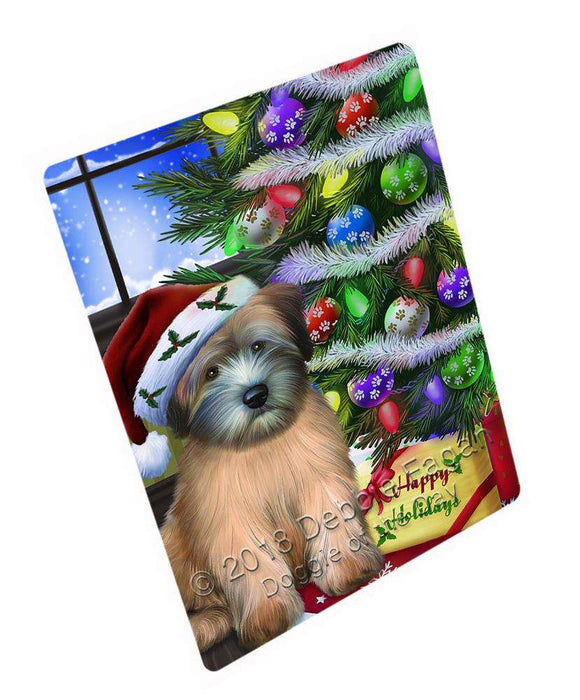 Christmas Happy Holidays Wheaten Terrier Dog with Tree and Presents Cutting Board C64881