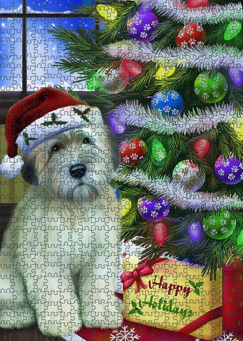 Christmas Happy Holidays Wheaten Terrier Dog with Tree and Presents Puzzle with Photo Tin PUZL81064