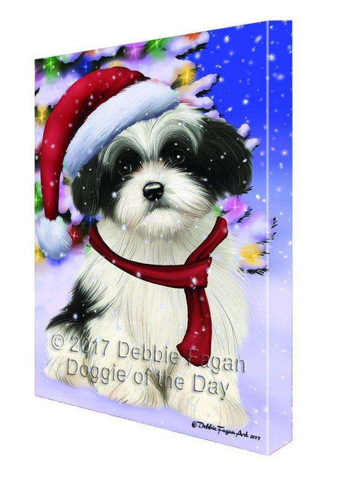 Christmas Happy Holidays Winter Wonderland Havanese Ind Puppy Print on Canvas Wall Art CVS1800
