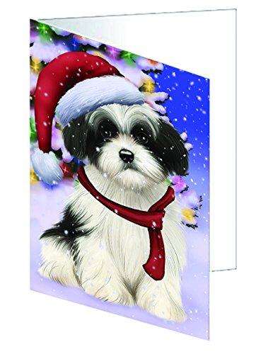 Christmas Happy Holidays Winter Wonderland Havanese Puppy Handmade Artwork Assorted Pets Greeting Cards and Note Cards with Envelopes for All Occasions and Holiday Seasons GCD2160