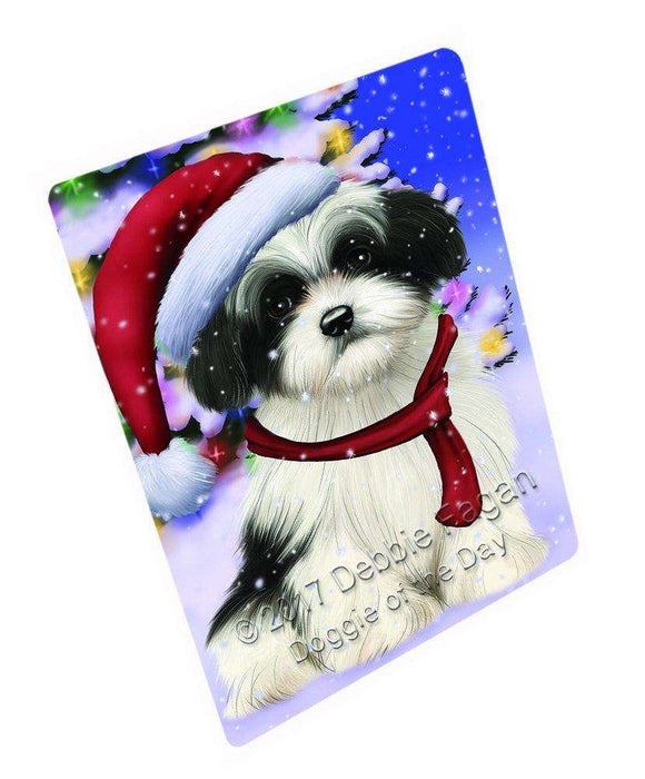 Christmas Happy Holidays Winter Wonderland Havanese Puppy Wearing Santa Hat Cutting Board CUTB447