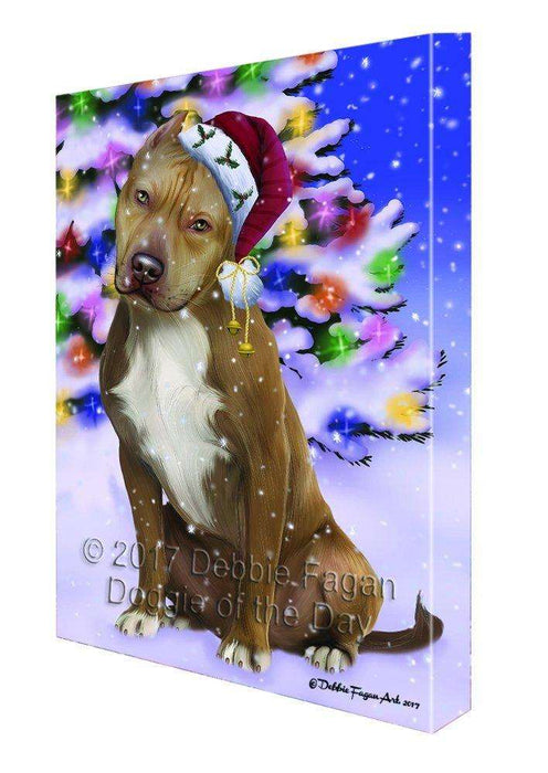 Christmas Happy Holidays Winter Wonderland Pit Bull Ind Adult Dog Print on Canvas Wall Art CVS1818