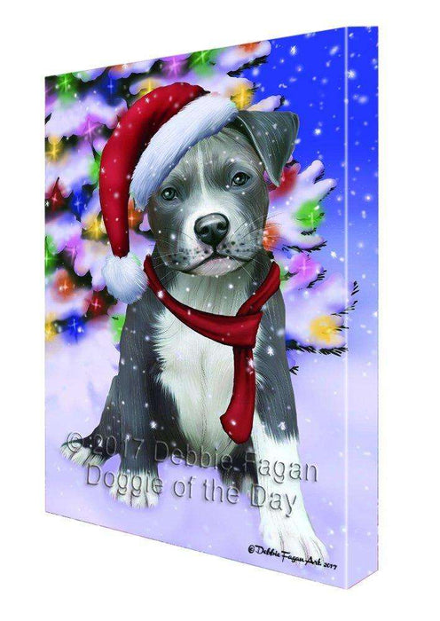 Christmas Happy Holidays Winter Wonderland Pit Bull Ind Puppy Print on Canvas Wall Art CVS1809
