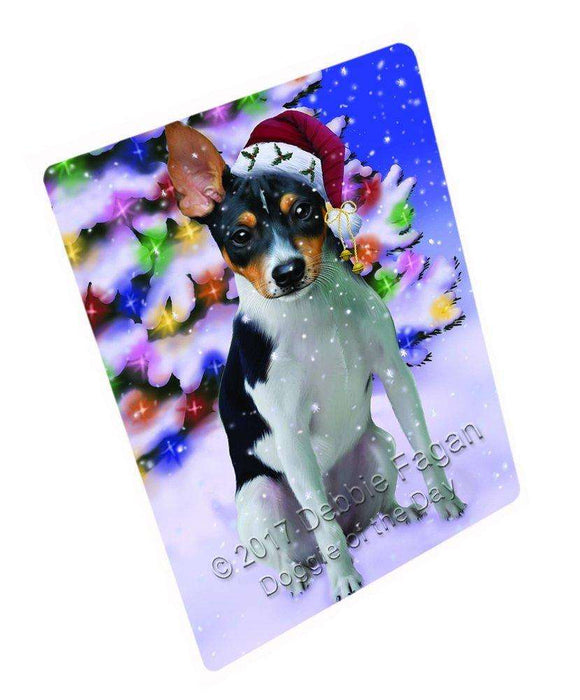 Christmas Happy Holidays Winter Wonderland Rat Terrier Adult Dog Wearing Santa Hat Cutting Board CUTB456