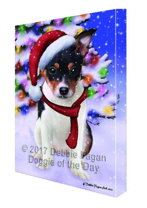 Christmas Happy Holidays Winter Wonderland Rat Terrier Ind Puppy Print on Canvas Wall Art CVS1836