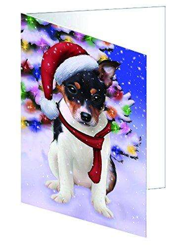 Christmas Happy Holidays Winter Wonderland Rat Terrier Puppy Handmade Artwork Assorted Pets Greeting Cards and Note Cards with Envelopes for All Occasions and Holiday Seasons GCD2180