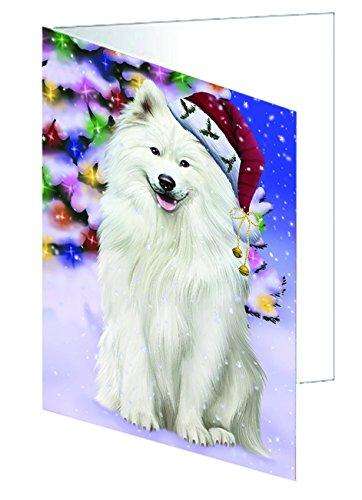 Christmas Happy Holidays Winter Wonderland Samoyed Adult Dog Handmade Artwork Assorted Pets Greeting Cards and Note Cards with Envelopes for All Occasions and Holiday Seasons GCD2185