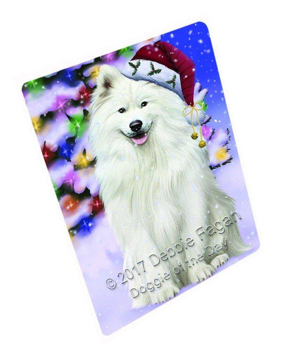 Christmas Happy Holidays Winter Wonderland Samoyed Adult Dog Wearing Santa Hat Cutting Board CUTB462
