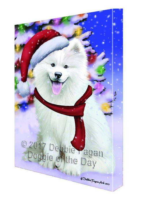 Christmas Happy Holidays Winter Wonderland Samoyed Ind Puppy Print on Canvas Wall Art CVS1854