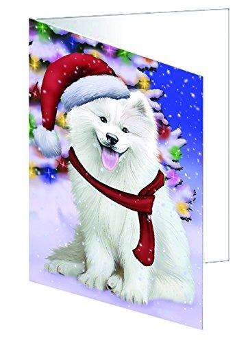 Christmas Happy Holidays Winter Wonderland Samoyed Puppy Handmade Artwork Assorted Pets Greeting Cards and Note Cards with Envelopes for All Occasions and Holiday Seasons GCD2190