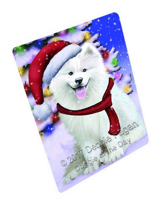 Christmas Happy Holidays Winter Wonderland Samoyed Puppy Wearing Santa Hat Cutting Board CUTB465