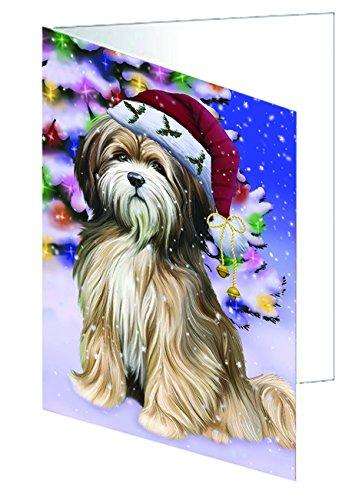Christmas Happy Holidays Winter Wonderland Tibetan Terrier Adult Dog Handmade Artwork Assorted Pets Greeting Cards and Note Cards with Envelopes for All Occasions and Holiday Seasons GCD2195
