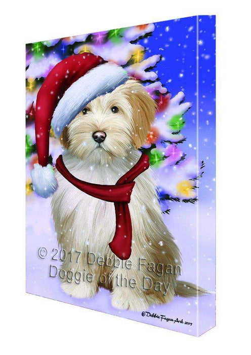 Christmas Happy Holidays Winter Wonderland Tibetan Terrier Ind Puppy Print on Canvas Wall Art CVS1863