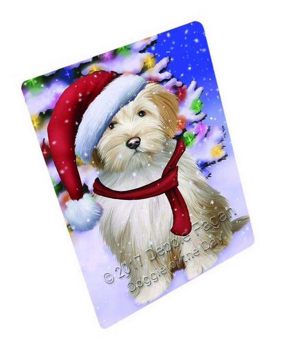 Christmas Happy Holidays Winter Wonderland Tibetan Terrier Puppy Wearing Santa Hat Cutting Board CUTB471
