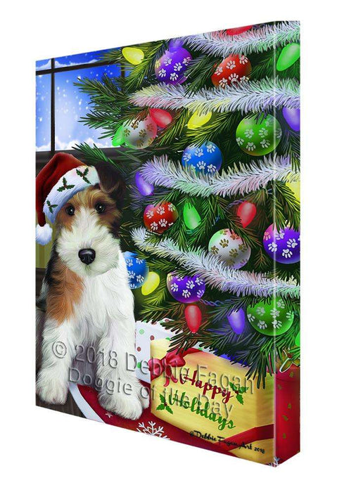 Christmas Happy Holidays Wire Fox Terrier Dog with Tree and Presents Canvas Print Wall Art Décor CVS99170