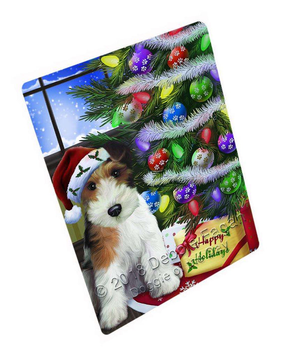 Christmas Happy Holidays Wire Fox Terrier Dog with Tree and Presents Cutting Board C64884