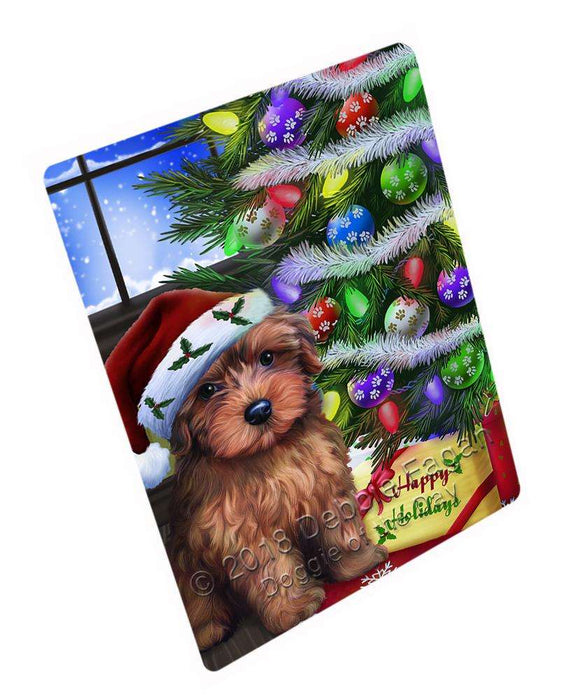 Christmas Happy Holidays Yorkipoo Dog with Tree and Presents Blanket BLNKT98679