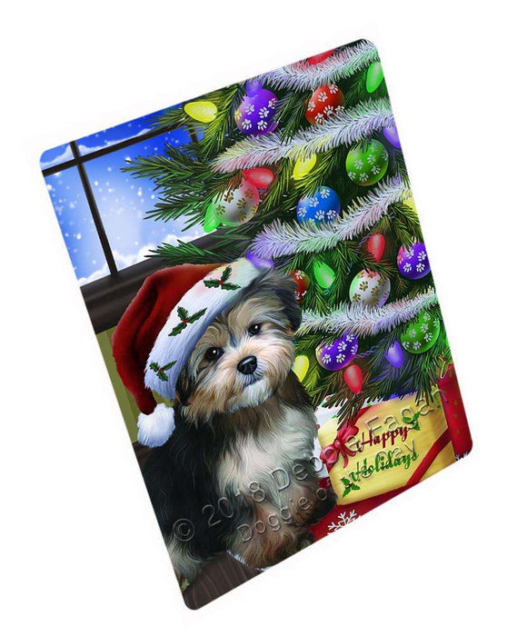 Christmas Happy Holidays Yorkipoo Dog with Tree and Presents Blanket BLNKT98688