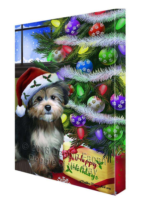Christmas Happy Holidays Yorkipoo Dog with Tree and Presents Canvas Print Wall Art Décor CVS99197