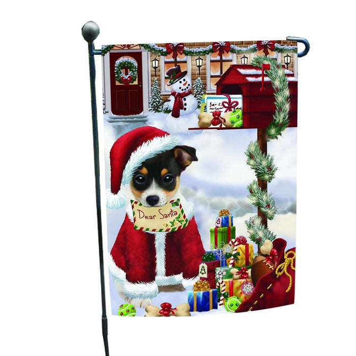 Christmas Holiday MailBox Rat Terrier Dog Wearing Santa Hat Garden Flag FLG115