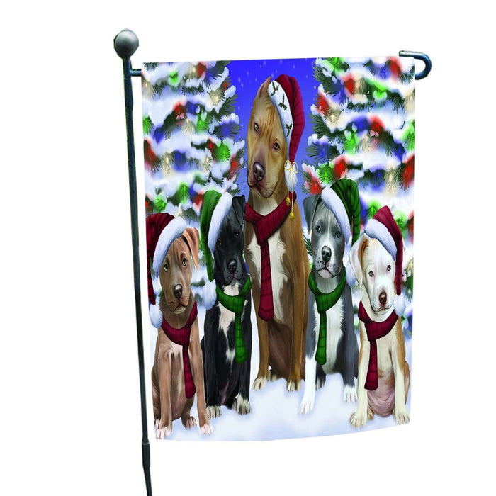 Christmas Holiday Pit Bull Dog Family Portrait Garden Flag FLG006