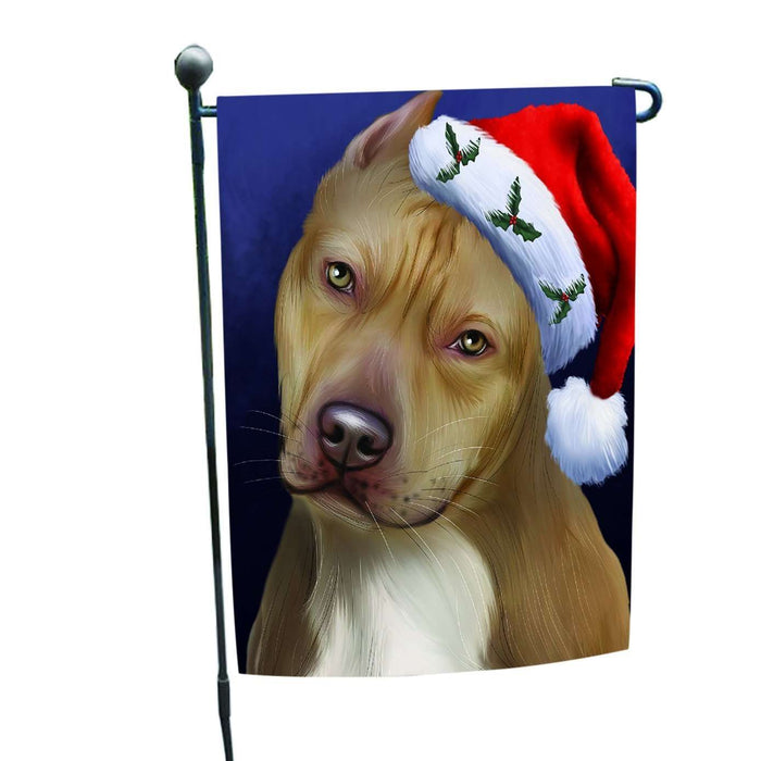 Christmas Holiday Pit Bull Dog Wearing Santa Hat Portrait Head Garden Flag FLG124