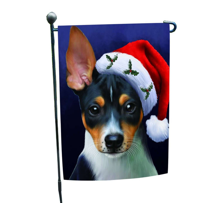 Christmas Holiday Rat Terrier Dog Wearing Santa Hat Portrait Head Garden Flag FLG125