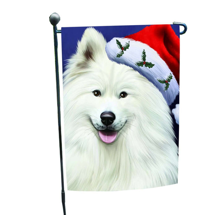 Christmas Holiday Samoyed Dog Wearing Santa Hat Portrait Head Garden Flag FLG126
