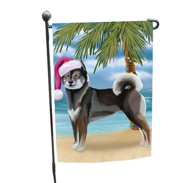 Christmas Holiday Summer Time Aiku Dog on Beach Wearing Santa Hat Garden Flag FLG144