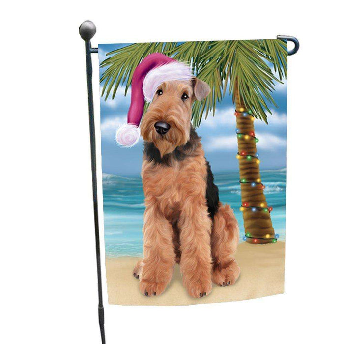 Christmas Holiday Summer Time Airedale Dog on Beach Wearing Santa Hat Garden Flag FLG160