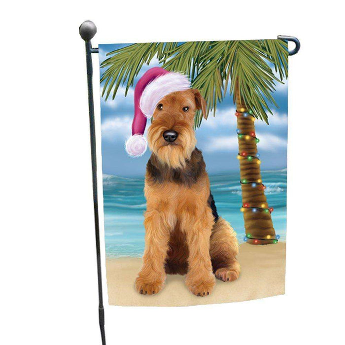 Christmas Holiday Summer Time Airedale Dog on Beach Wearing Santa Hat Garden Flag FLG161