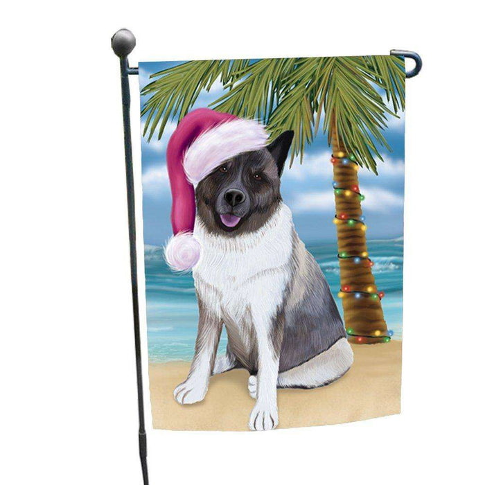 Christmas Holiday Summer Time Akita Dog on Beach Wearing Santa Hat Garden Flag FLG145