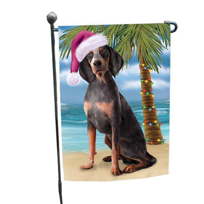 Christmas Holiday Summer Time American English Coonhound Dog on Beach Wearing Santa Hat Garden Flag FLG163
