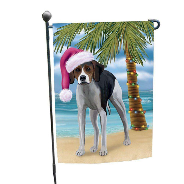 Christmas Holiday Summer Time American Foxhound Dog on Beach Wearing Santa Hat Garden Flag FLG148